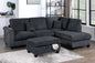 3-Piece Corduroy Sectional with USB & Storage Ottoman – Black | F8300
