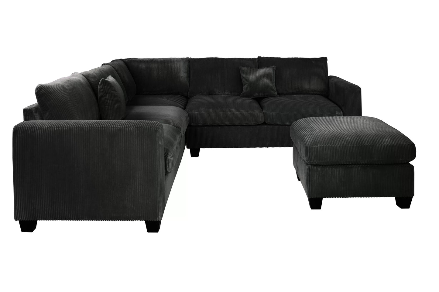 4-Piece Corduroy Sectional with Ottoman – Black | F8302