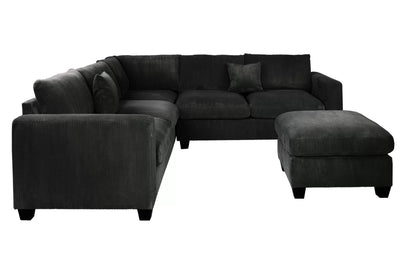 4-Piece Corduroy Sectional with Ottoman – Black | F8302