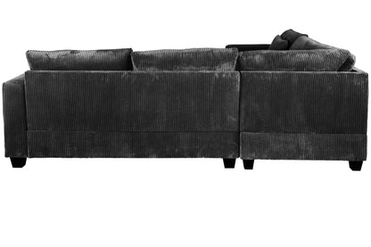 4-Piece Corduroy Sectional with Ottoman – Black | F8302