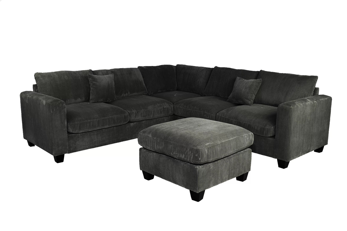 4-Piece Corduroy Sectional with Ottoman – Black | F8302