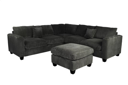 4-Piece Corduroy Sectional with Ottoman – Black | F8302