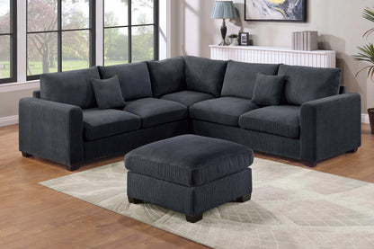 4-Piece Corduroy Sectional with Ottoman – Black | F8302