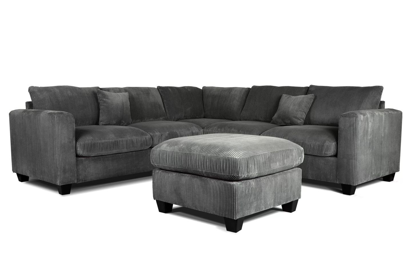 4-Piece Corduroy Sectional with Ottoman – Dark Gray | F8303
