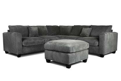 4-Piece Corduroy Sectional with Ottoman – Dark Gray | F8303
