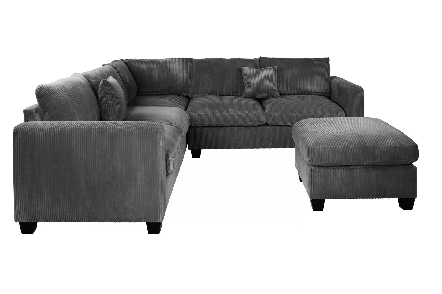 4-Piece Corduroy Sectional with Ottoman – Dark Gray | F8303