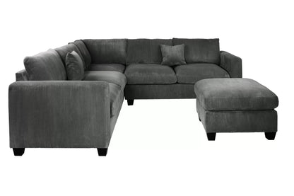 4-Piece Corduroy Sectional with Ottoman – Dark Gray | F8303