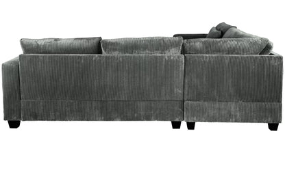 4-Piece Corduroy Sectional with Ottoman – Dark Gray | F8303