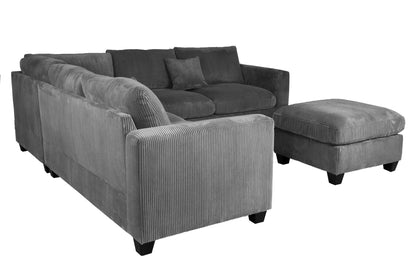 4-Piece Corduroy Sectional with Ottoman – Dark Gray | F8303