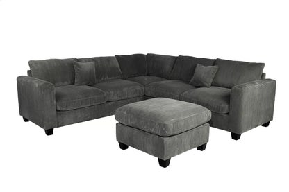 4-Piece Corduroy Sectional with Ottoman – Dark Gray | F8303