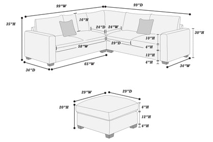 4-Piece Corduroy Sectional with Ottoman – Dark Gray | F8303
