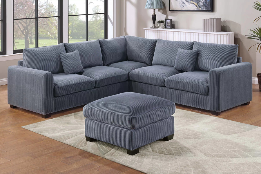 4-Piece Corduroy Sectional with Ottoman – Dark Gray | F8303