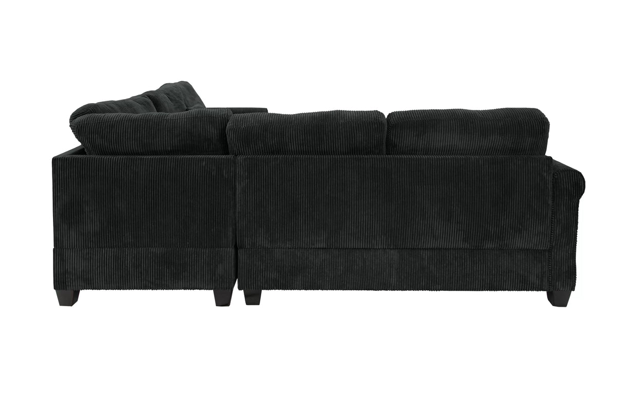 The Driscoll Black Corduroy Sectional with Ottoman – 4 Piece
