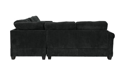 The Driscoll Black Corduroy Sectional with Ottoman – 4 Piece