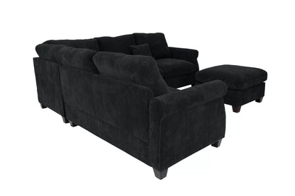 The Driscoll Black Corduroy Sectional with Ottoman – 4 Piece