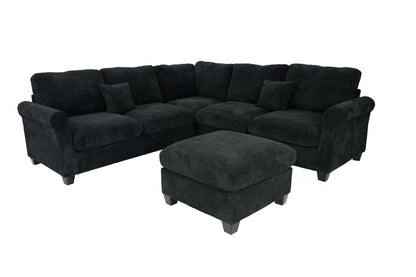 The Driscoll Black Corduroy Sectional with Ottoman – 4 Piece