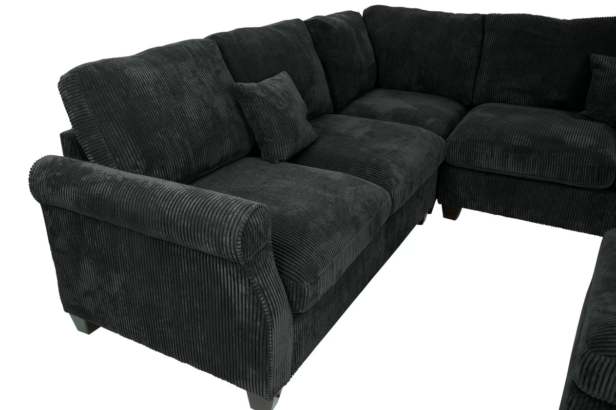 The Driscoll Black Corduroy Sectional with Ottoman – 4 Piece