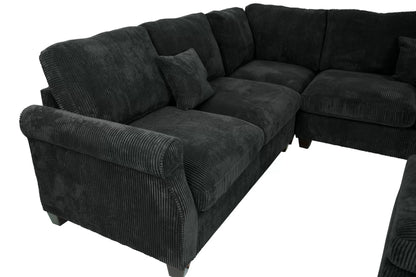 The Driscoll Black Corduroy Sectional with Ottoman – 4 Piece