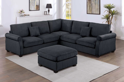 The Driscoll Black Corduroy Sectional with Ottoman – 4 Piece