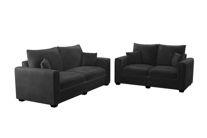 2-Piece Sofa Set with Loveseat – Black Corduroy F8313
