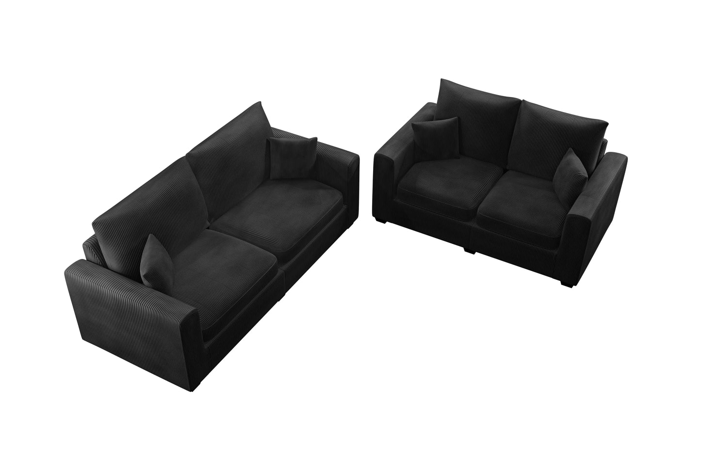 2-Piece Sofa Set with Loveseat – Black Corduroy F8313