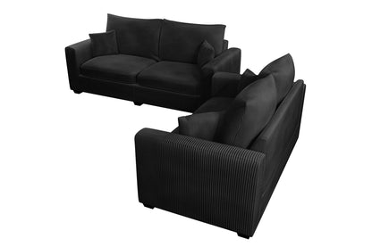 2-Piece Sofa Set with Loveseat – Black Corduroy F8313