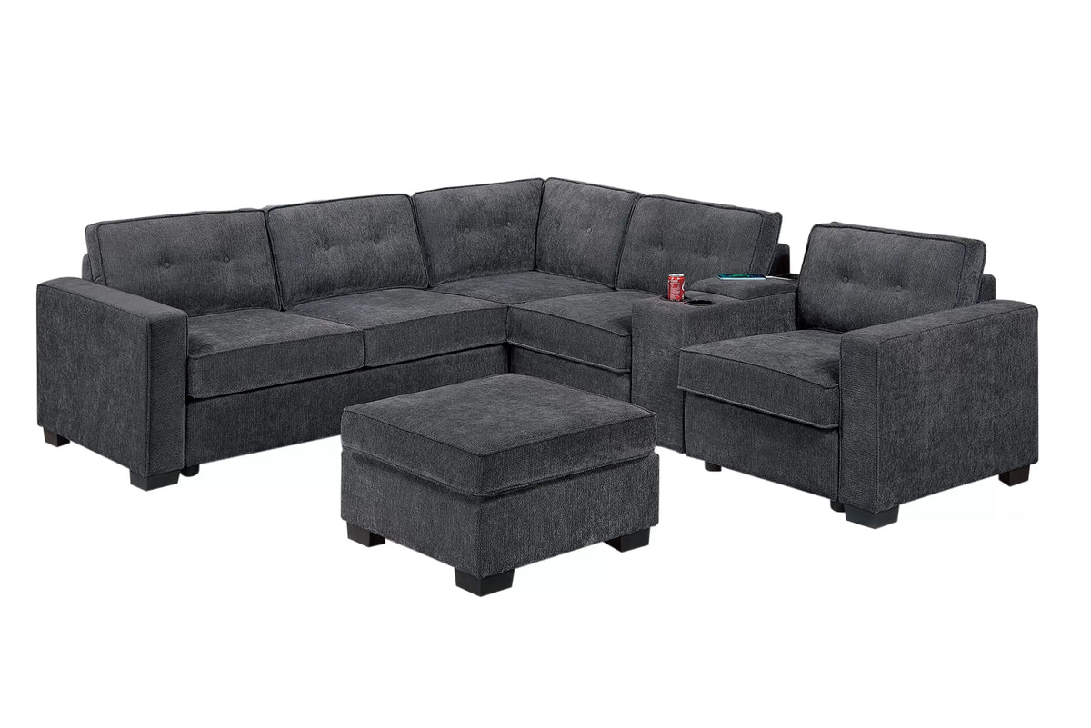 The Hastings Black Sectional with Ottoman – 4 Piece