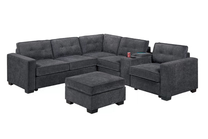 The Hastings Black Sectional with Ottoman – 4 Piece