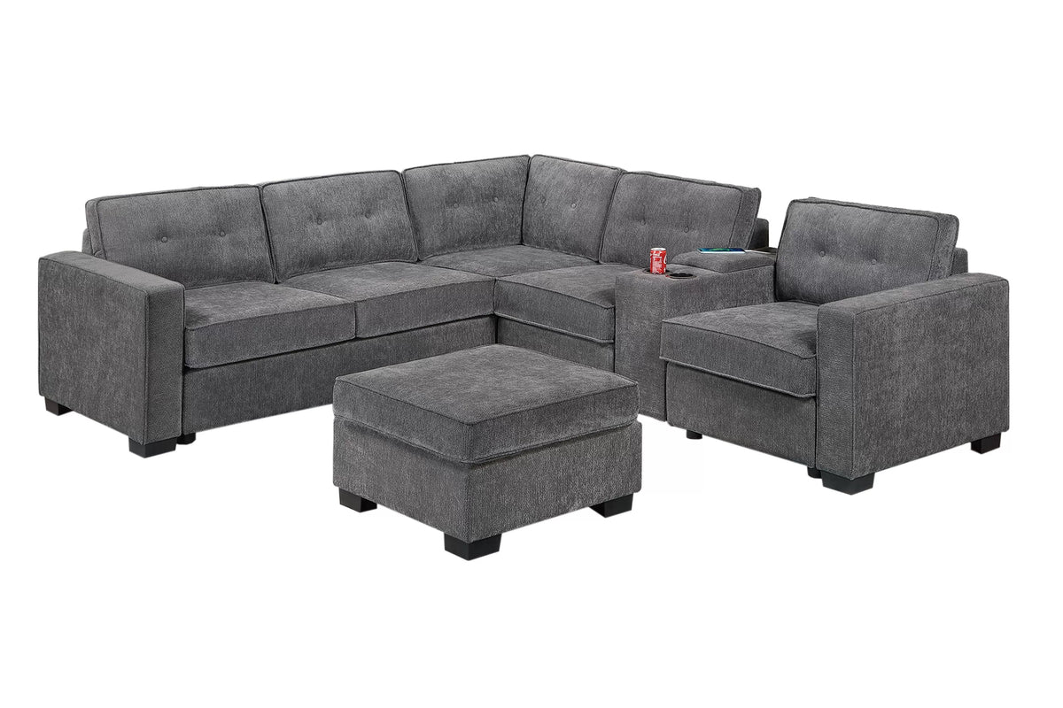 The Hastings Gray Sectional with Ottoman – 4 Piece