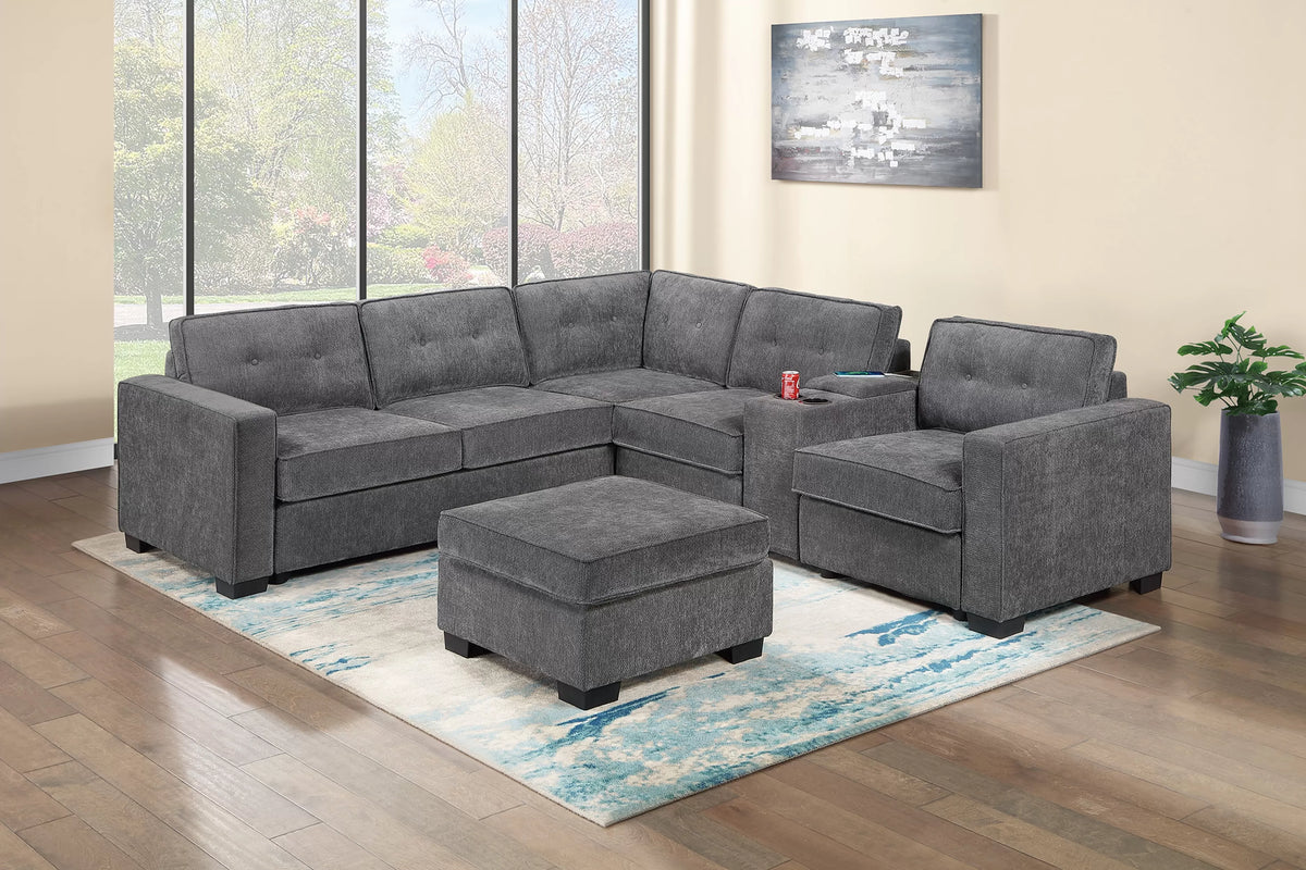The Hastings Gray Sectional with Ottoman – 4 Piece