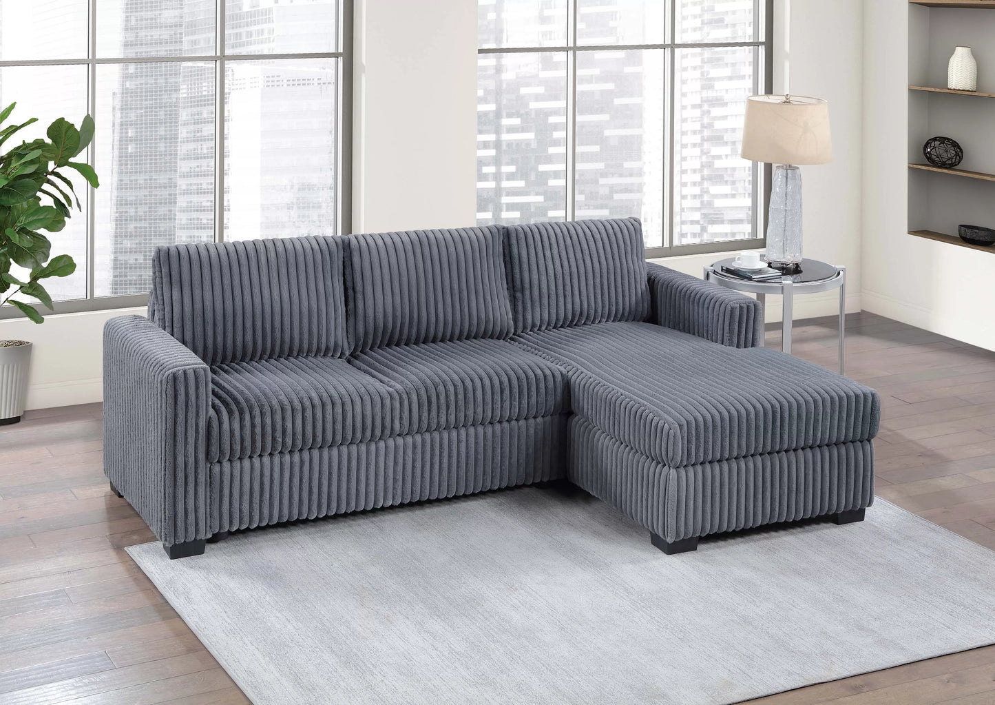 2-Piece Sectional Sofa with Chaise – Dark Gray Corduroy | F8326