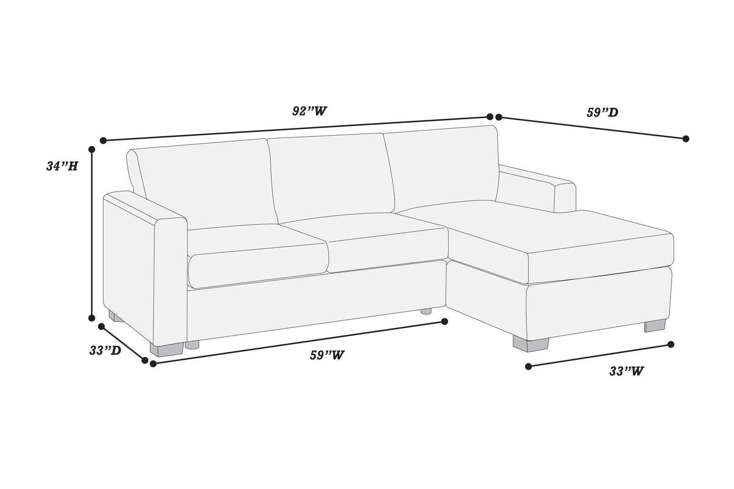 2-Piece Sectional Sofa with Chaise – Dark Gray Corduroy | F8326