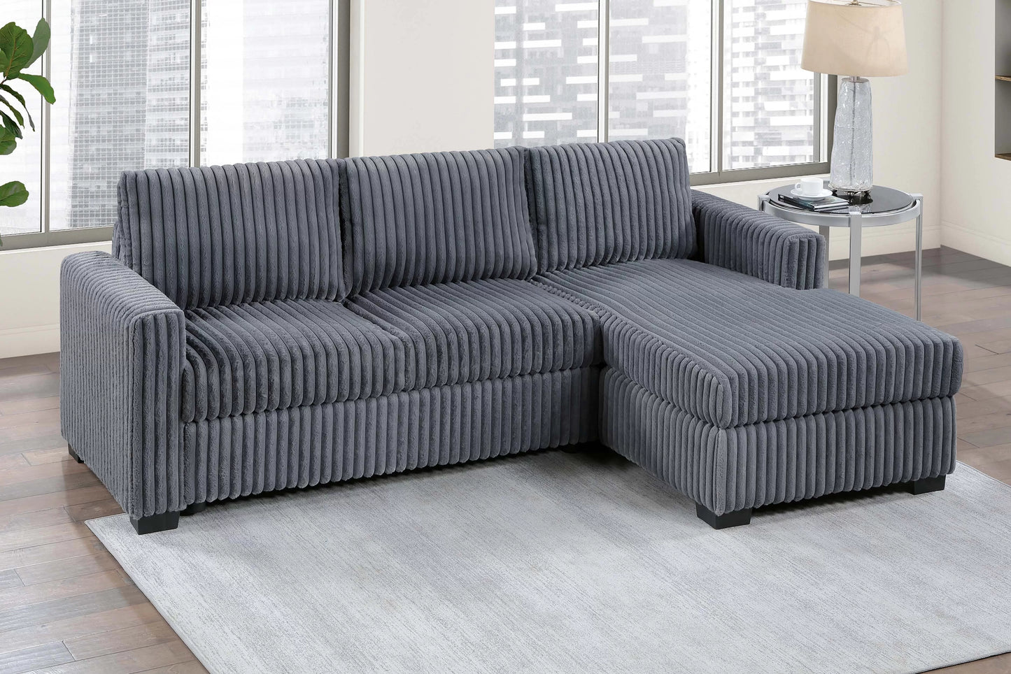2-Piece Sectional Sofa with Chaise – Dark Gray Corduroy | F8326