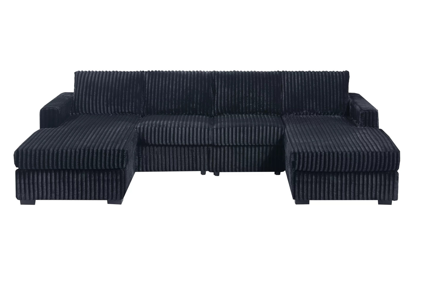 3-Piece Sectional Sofa Set – Black Jumbo Corduroy with Dual Chaise F8333