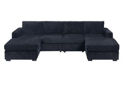 3-Piece Sectional Sofa Set – Black Jumbo Corduroy with Dual Chaise F8333