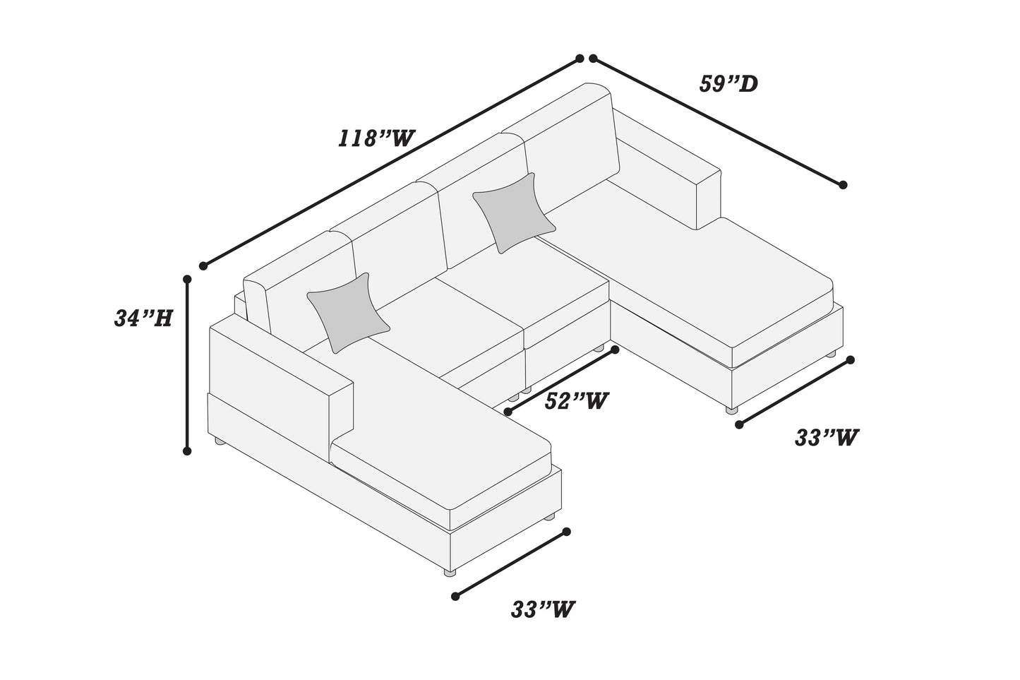 3-Piece Sectional Sofa Set – Black Jumbo Corduroy with Dual Chaise F8333