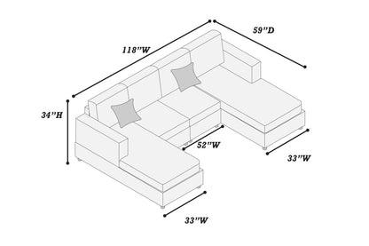 3-Piece Sectional Sofa Set – Dark Gray Jumbo Corduroy with Dual Chaise F8334