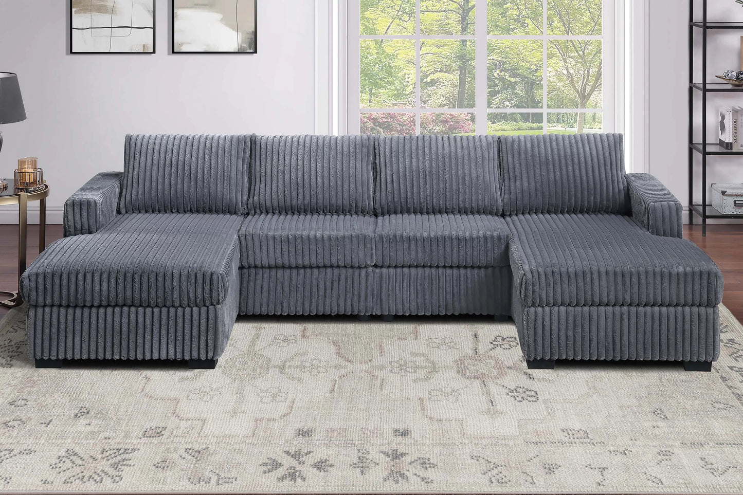 3-Piece Sectional Sofa Set – Dark Gray Jumbo Corduroy with Dual Chaise F8334