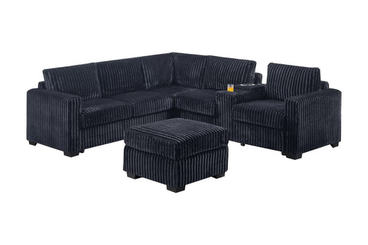 The Hartwell Black Corduroy Sectional with Ottoman and USB Console, 4 Piece