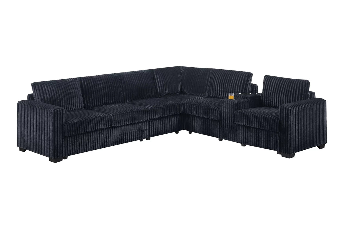 The Hartwell Black Corduroy Sectional with USB Console – 4 Piece - view 2