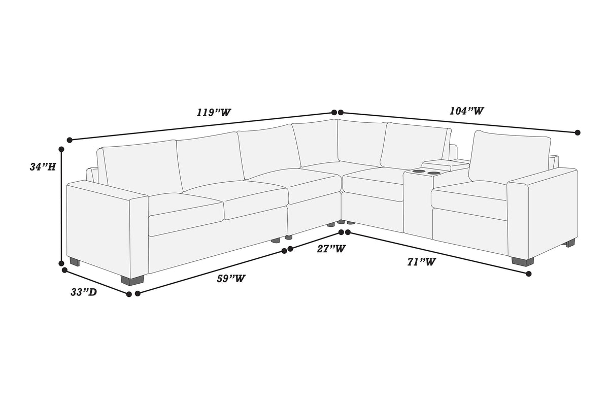 The Hartwell Black Corduroy Sectional with USB Console – 4 Piece - view 3