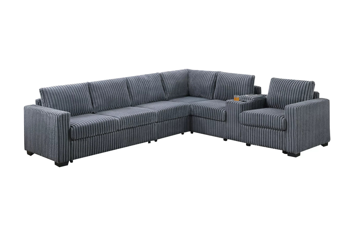 The Hartwell Dark Gray Corduroy Sectional with USB Console – 4 Piece - view 2