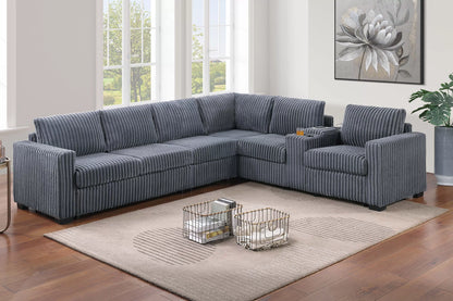 The Hartwell Dark Gray Corduroy Sectional with USB Console – 4 Piece