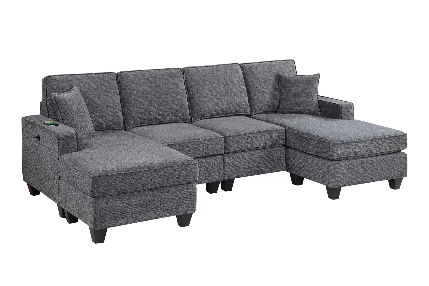 3-Piece U-Style Sectional with Dual Chaise & Built-In USB – Slate Gray F8359