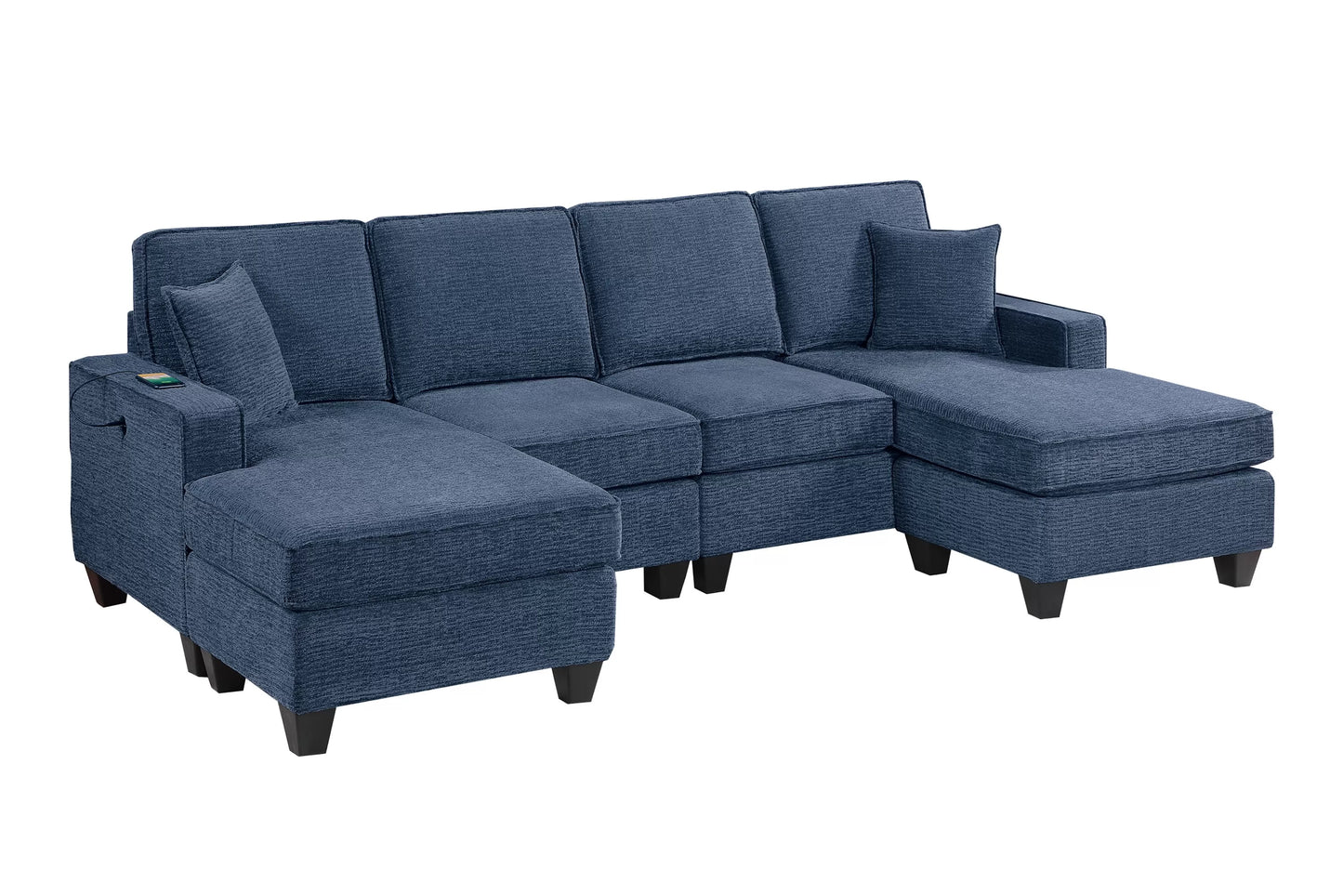 3-Piece U-Style Sectional with Dual Chaise & Built-In USB – Dark Blue F8360