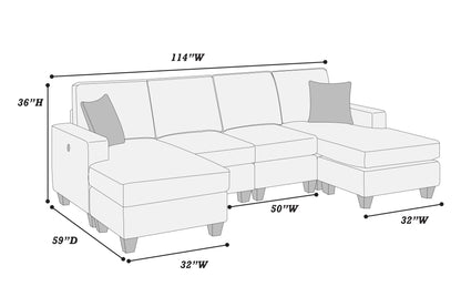 3-Piece U-Style Sectional with Dual Chaise & Built-In USB – Dark Blue F8360