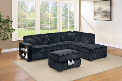 The Marigold Black Corduroy Sectional with Storage Ottoman – 3 Piece - view 2