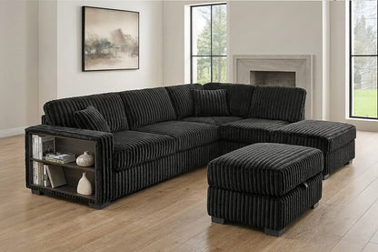 The Marigold Black Corduroy Sectional with Storage Ottoman – 3 Piece - view 3