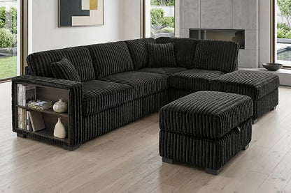 The Marigold Black Corduroy Sectional with Storage Ottoman – 3 Piece - view 4