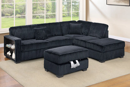 The Marigold Black Corduroy Sectional with Storage Ottoman – 3 Piece - view 1